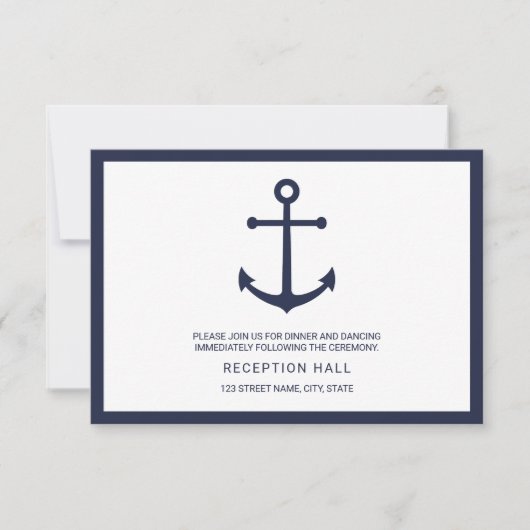 Nautical Navy Blue Anchor Wedding Reception Kaart (Voorkant)