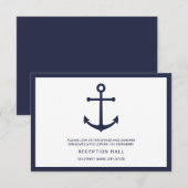 Nautical Navy Blue Anchor Wedding Reception Kaart (Voorkant / Achterkant)
