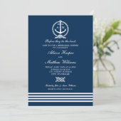 Nautical Navy Blue Anchor Wedding Rehearsal Dinner Kaart (Staand voorkant)