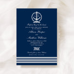 Nautical Navy Blue Anchor Wedding Rehearsal Dinner Kaart<br><div class="desc">Modern and preppy nautical wedding rehearsal dinner uitnodiging design features a wedding monogram displayed inside a boat anchor with accents of rope knots and stripes. Navy blue,  light gray / silver,  and white color scheme.</div>