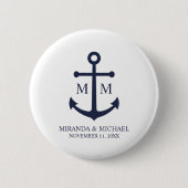 Nautical Navy Blue Anchor Wedding Ronde Button 5,7 Cm (Voorkant)