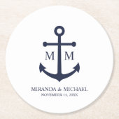 Nautical Navy Blue Anchor Wedding Ronde Kartonnen Onderzetter (Voorkant)