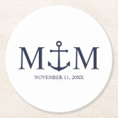 Nautical Navy Blue Anchor Wedding Ronde Kartonnen Onderzetter (Voorkant)