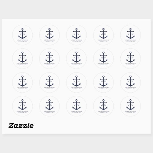 Nautical Navy Blue Anchor Wedding Ronde Sticker (Vel)