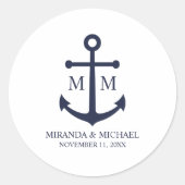 Nautical Navy Blue Anchor Wedding Ronde Sticker (Voorkant)