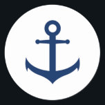 Nautical Navy Blue Anchor Wedding Ronde Sticker<br><div class="desc">Nautical bruiloft sticker met een blauw marineveranker over een witte achtergrond. Een eenvoudig maar elegant ontwerp dat geweldig is voor een strandbruiloft in de zomer. Deze stickers zijn perfect voor het verzegelen van uw enveloppen.</div>