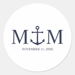 Nautical Navy Blue Anchor Wedding Ronde Sticker