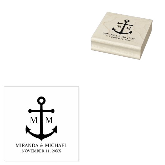 Nautical Navy Blue Anchor Wedding Rubberstempel (Gestempeld)