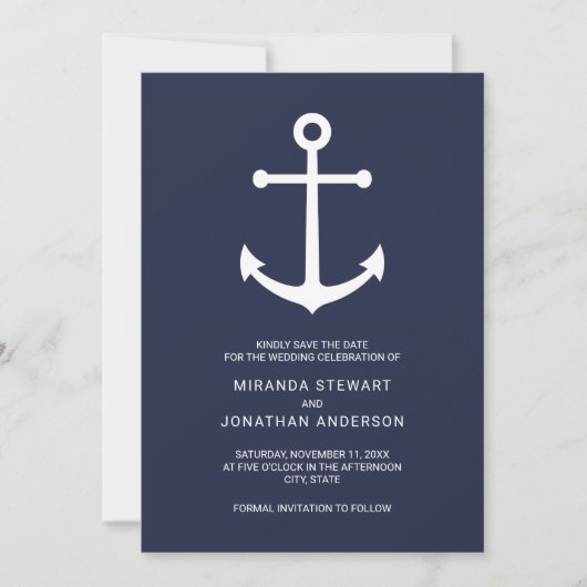 Nautical Navy Blue Anchor Wedding Save the Date (Voorkant)