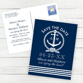 Nautical Navy Blue Anchor Wedding Save the Date Aankondigingskaart