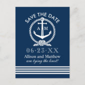 Nautical Navy Blue Anchor Wedding Save the Date Aankondigingskaart (Voorkant)