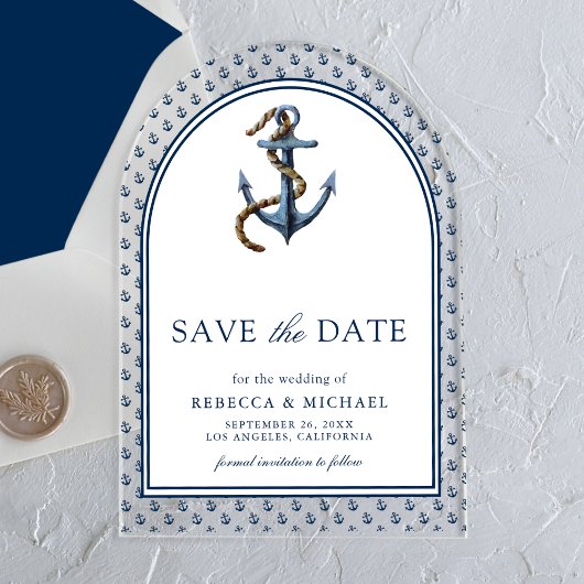 Nautical Navy Blue Anchor Wedding Save the Date Acryl Uitnodigingen