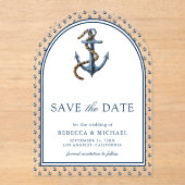 Nautical Navy Blue Anchor Wedding Save the Date Acryl Uitnodigingen (Voorkant)