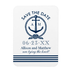 Nautical Navy Blue Anchor Wedding Save the Date Magneet