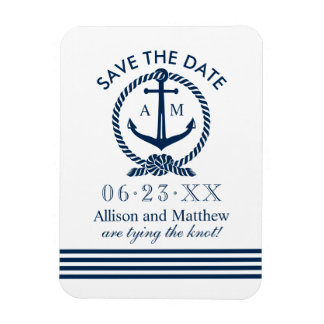 Nautical Navy Blue Anchor Wedding Save the Date Magneet