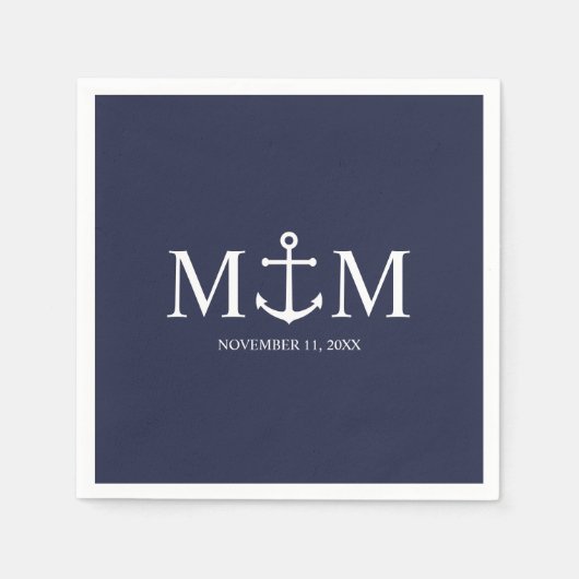 Nautical Navy Blue Anchor Wedding Servet (Voorkant)