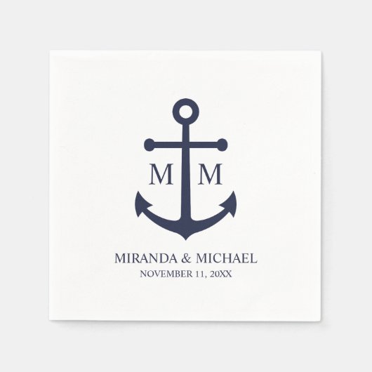 Nautical Navy Blue Anchor Wedding Servet (Voorkant)