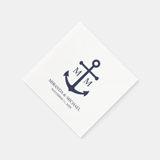 Nautical Navy Blue Anchor Wedding Servet (Hoek)