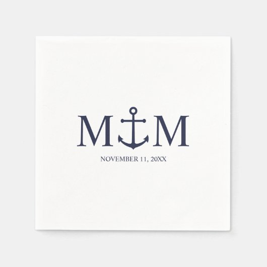 Nautical Navy Blue Anchor Wedding Servet (Voorkant)