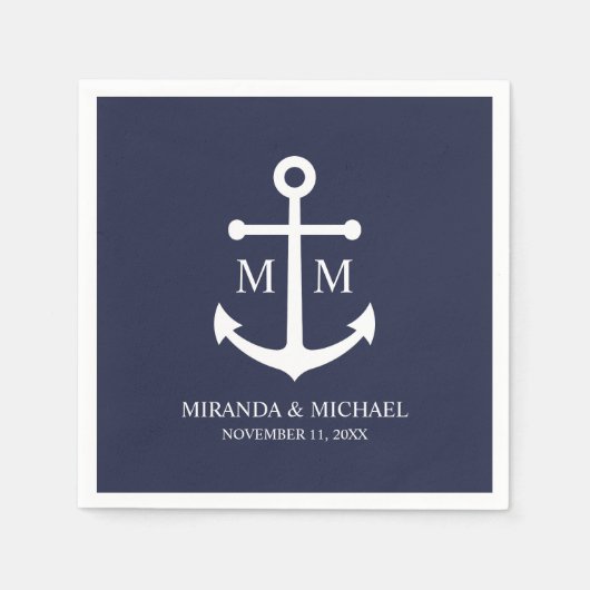 Nautical Navy Blue Anchor Wedding Servet (Voorkant)