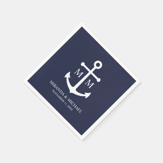 Nautical Navy Blue Anchor Wedding Servet (Hoek)