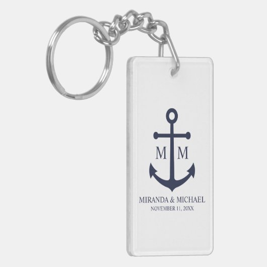 Nautical Navy Blue Anchor Wedding Sleutelhanger (Voorkant Links)