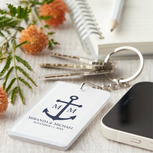 Nautical Navy Blue Anchor Wedding Sleutelhanger (Voorkant Rechts)