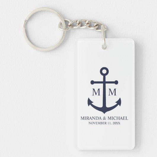 Nautical Navy Blue Anchor Wedding Sleutelhanger (Voorkant)