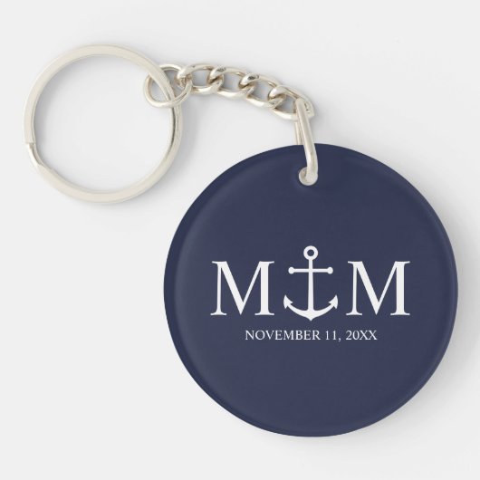 Nautical Navy Blue Anchor Wedding Sleutelhanger (Voorkant)