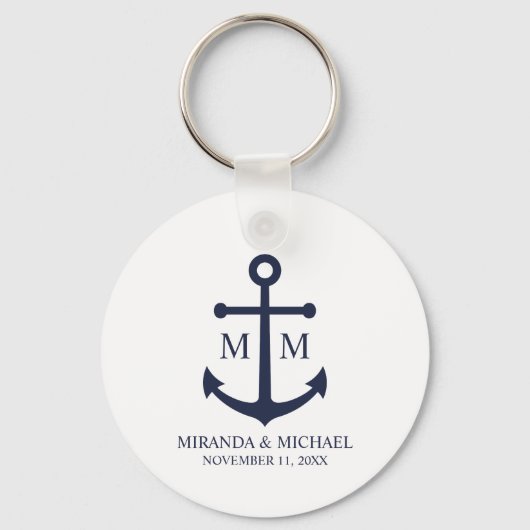 Nautical Navy Blue Anchor Wedding Sleutelhanger (Voorkant)