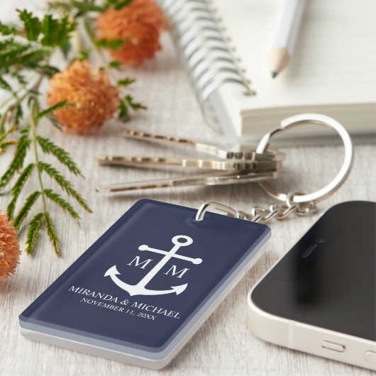 Nautical Navy Blue Anchor Wedding Sleutelhanger (Voorkant Rechts)