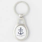 Nautical Navy Blue Anchor Wedding Sleutelhanger (Voorkant)
