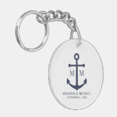Nautical Navy Blue Anchor Wedding Sleutelhanger (Voorkant Links)