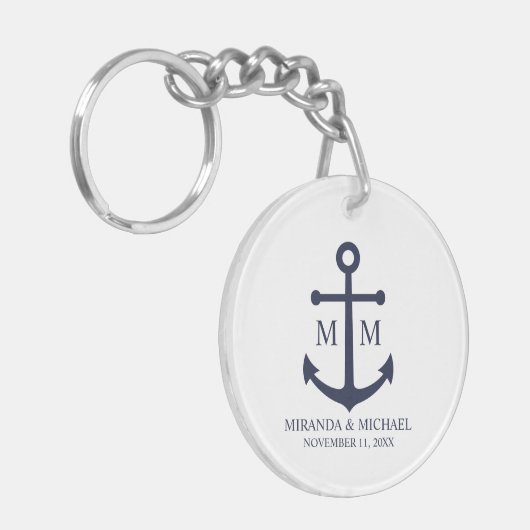 Nautical Navy Blue Anchor Wedding Sleutelhanger (Voorkant Links)
