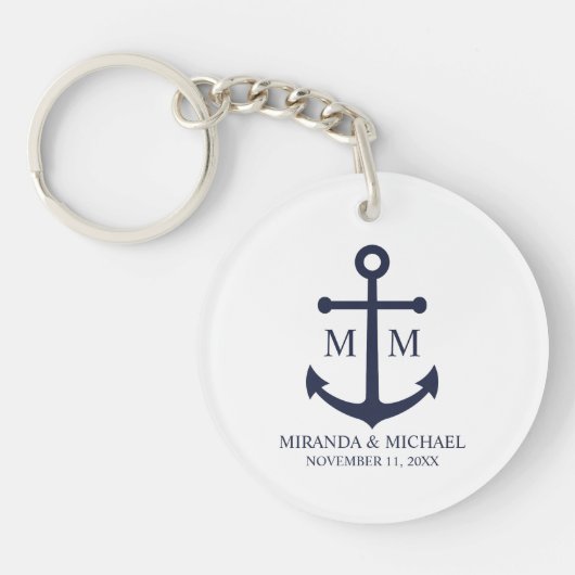 Nautical Navy Blue Anchor Wedding Sleutelhanger (Voorkant)