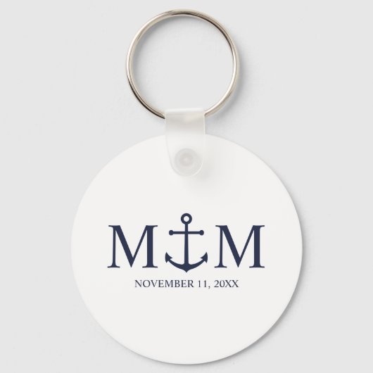 Nautical Navy Blue Anchor Wedding Sleutelhanger (Voorkant)
