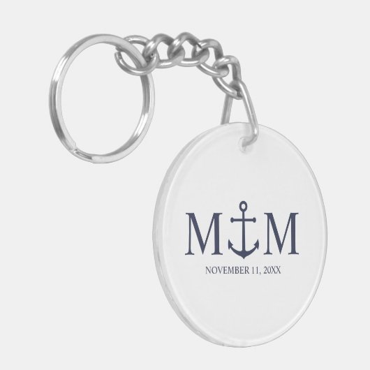 Nautical Navy Blue Anchor Wedding Sleutelhanger (Voorkant Links)