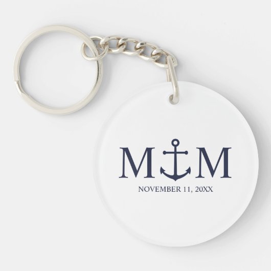 Nautical Navy Blue Anchor Wedding Sleutelhanger (Voorkant)