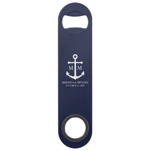 Nautical Navy Blue Anchor Wedding Speed Flessenopener