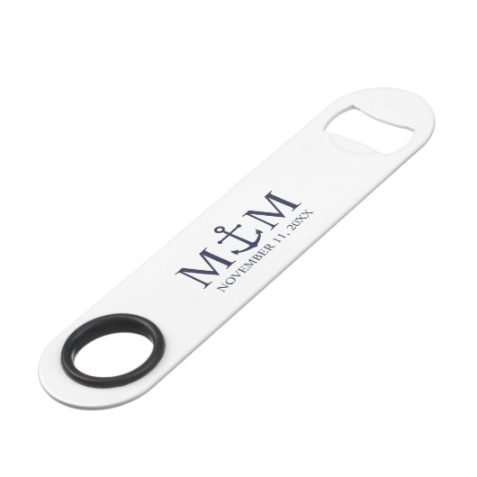 Nautical Navy Blue Anchor Wedding Speed Flessenopener (Voorkant Gekanteld)