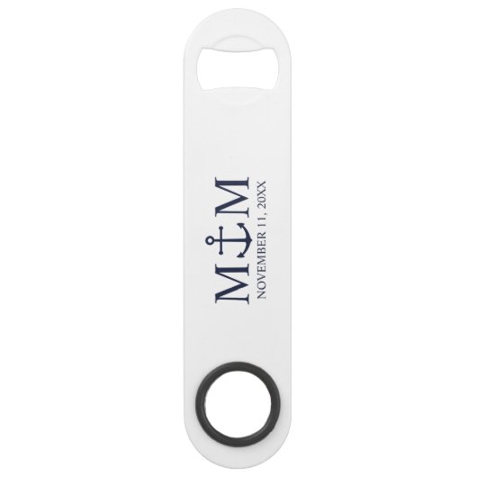 Nautical Navy Blue Anchor Wedding Speed Flessenopener (Voorkant)