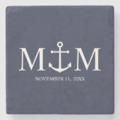 Nautical Navy Blue Anchor Wedding Stenen Onderzetter (Voorkant)