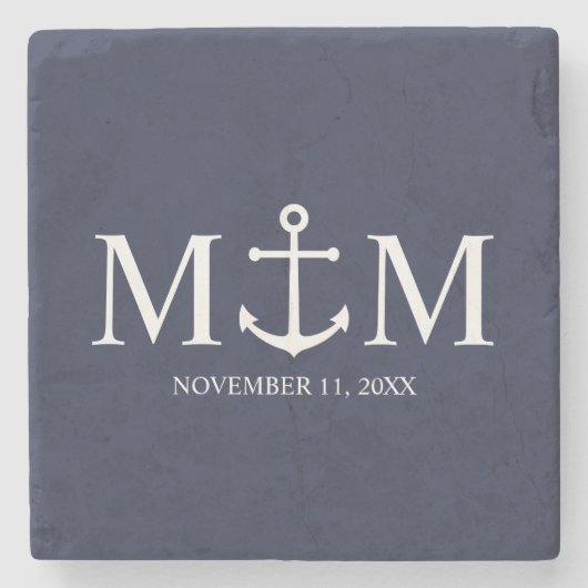 Nautical Navy Blue Anchor Wedding Stenen Onderzetter (Voorkant)