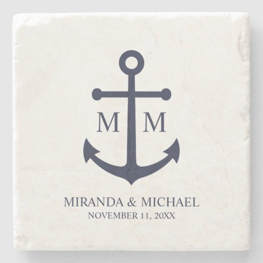 Nautical Navy Blue Anchor Wedding Stenen Onderzetter (Voorkant)
