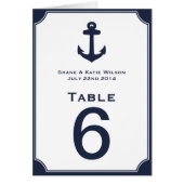 Nautical Navy Blue Anchor Wedding Table Number (Voorkant)