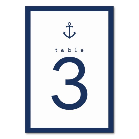 Nautical Navy Blue Anchor Wedding Table Number Kaart (Voorkant)