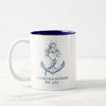 Nautical Navy Blue Anchor Wedding Tweekleurige Koffiemok<br><div class="desc">Een mok voor een zeemansblauw huwelijk. Maakt een perfect cadeau voor de pasgetrouwden met een nautische themabruiloft. Ontworpen voor jou door Blackberry Boulevard.</div>