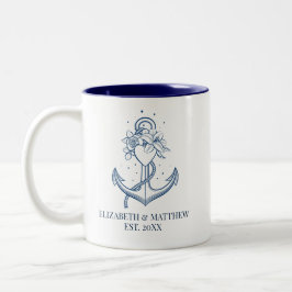 Nautical Navy Blue Anchor Wedding Tweekleurige Koffiemok