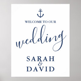 Nautical Navy Blue Anchor Wedding Welcome Sign Poster