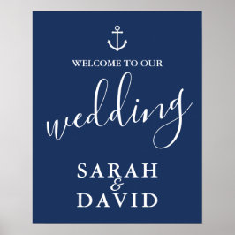 Nautical Navy Blue Anchor Wedding Welcome Sign Poster